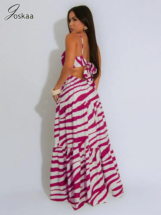 Women's Stripe Backless Cutout Bikini Set Rose Red – Front View
