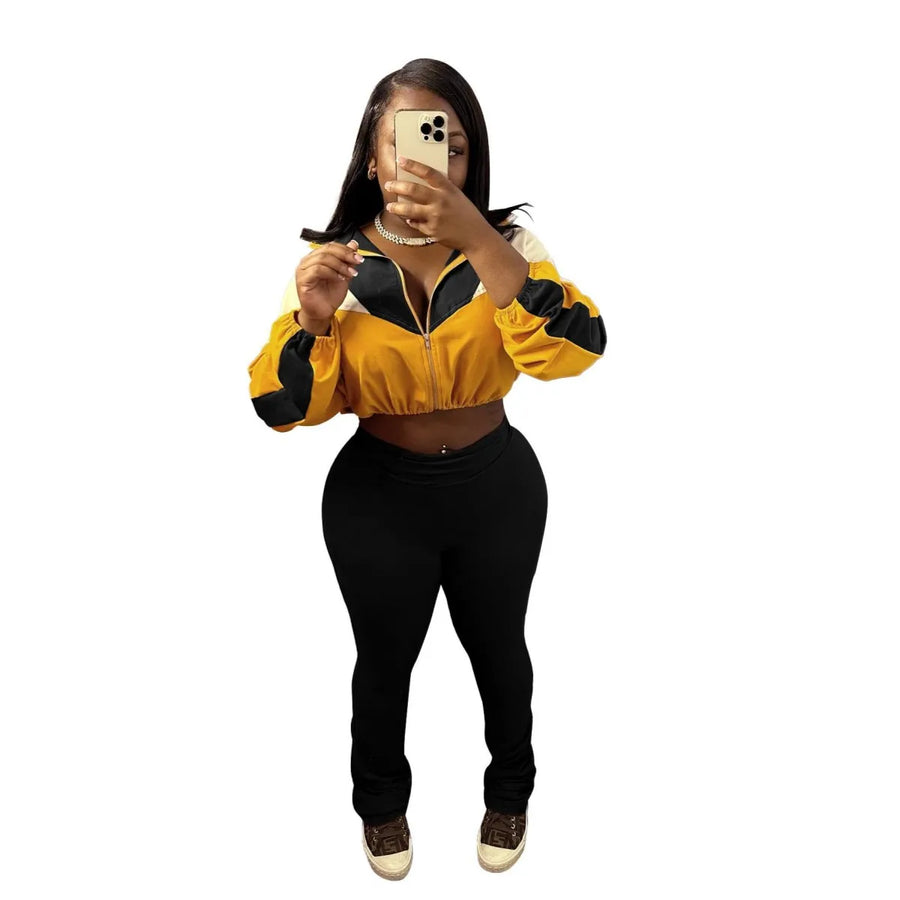 Women's Long Sleeve Crop Flare Two Piece Set