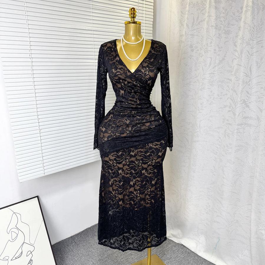 Joskaa Lace Long Sleeve Bodycon Maxi Dress - maxi dress image 8