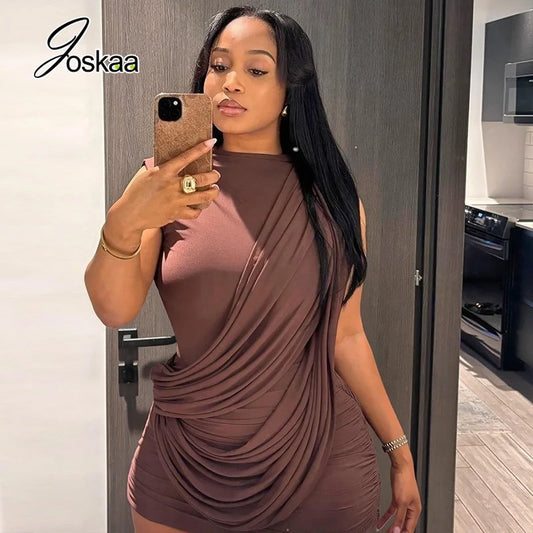 Women's Ruched Sleeveless One Shoulder Bodycon Mini Dress - Front View