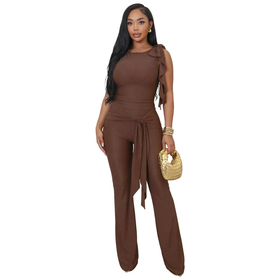 Women's Crop Flare Sporty Ruffles Two Piece Set