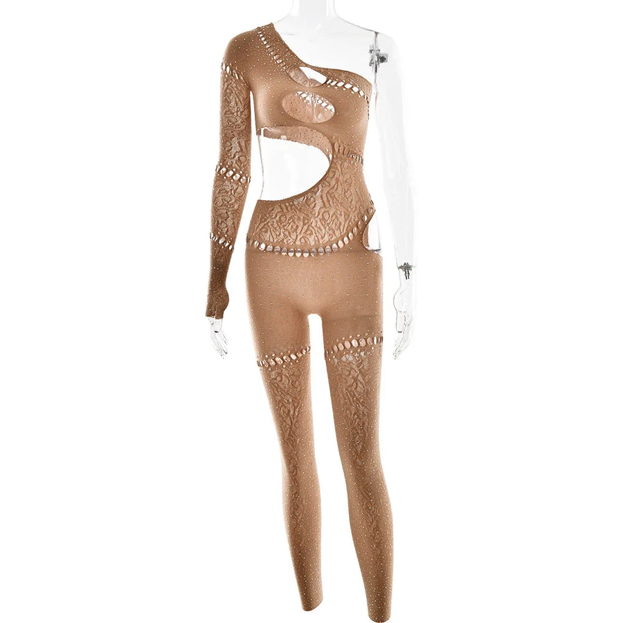 Women's Rhinestone Backless Cutout Romper