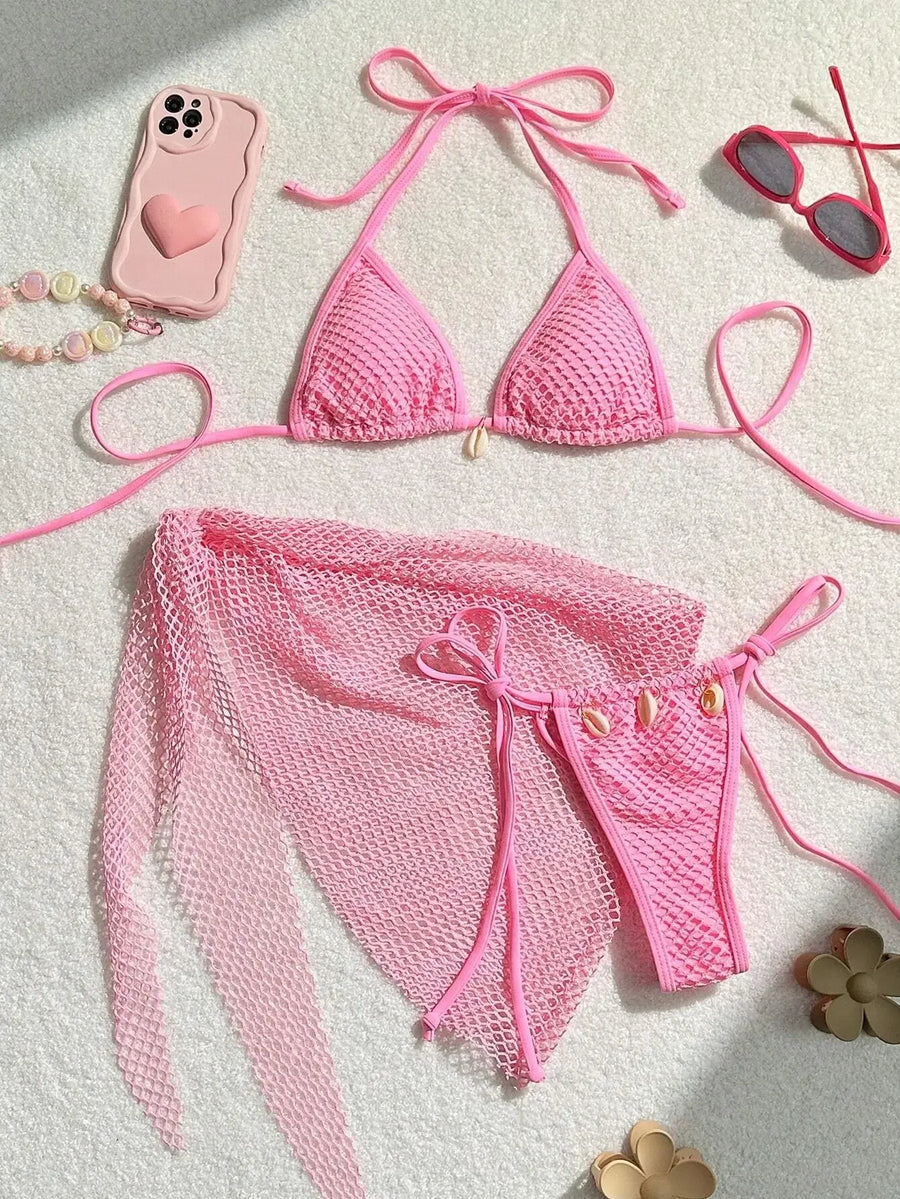 Women's Lace Halter Mini Swimwear Piece Bikinis Bikini Set