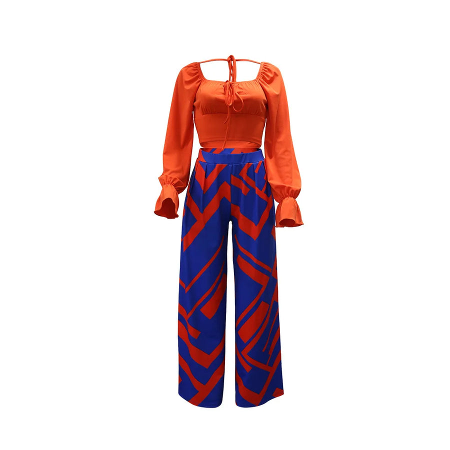 Women's Long Sleeve Crop Flare Two Piece Set