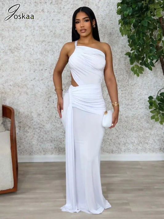 Women's Backless Cutout Pleated Maxi Dress Orange – Front View