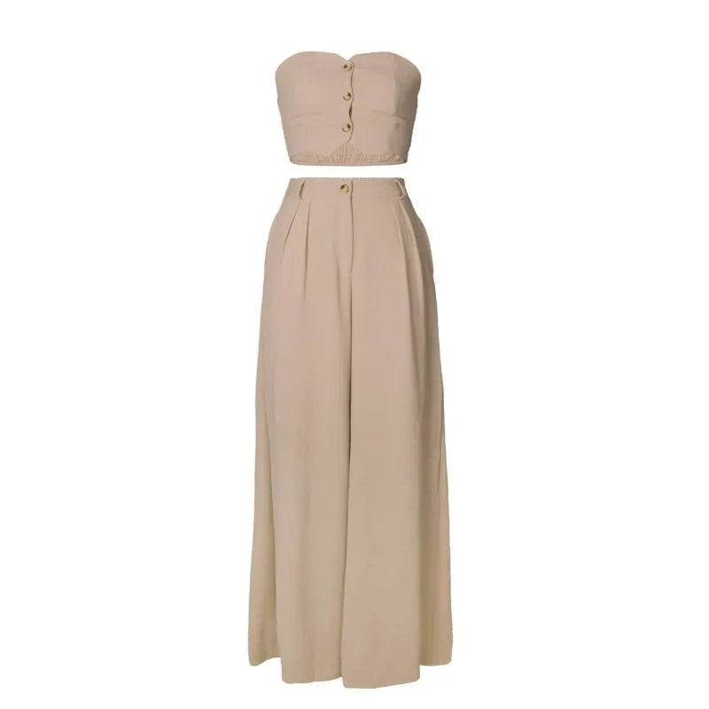 Women's Strapless Flare Wide Leg Two Piece Set