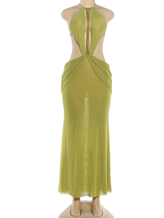 Joskaa Ruched Backless Dress Long Green Evening - dress image 2