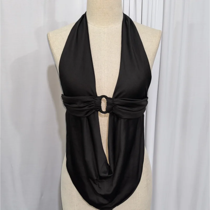 Women's Lace Backless Halter Lace-up Vests Deep Top