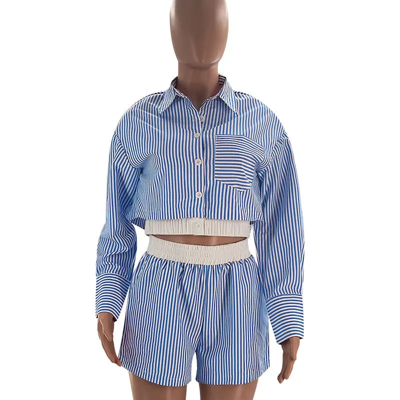 Women's Stripe Long Sleeve Two Piece Set