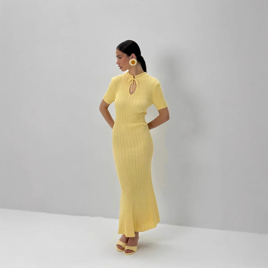 Women's Lace Knit Cutout Short Sleeve Maxi Dress