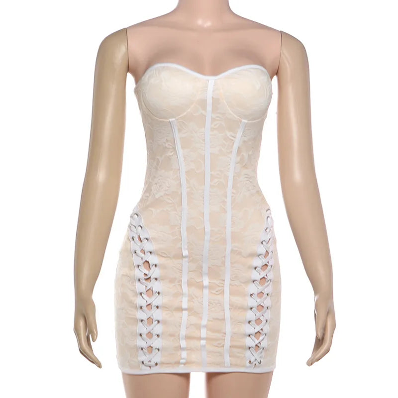 Women's Lace Backless Strapless Mini Dress