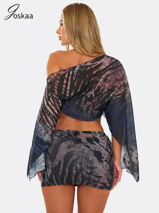 Women's Stripe Mesh Long Sleeve Two Piece Set Black – Front View