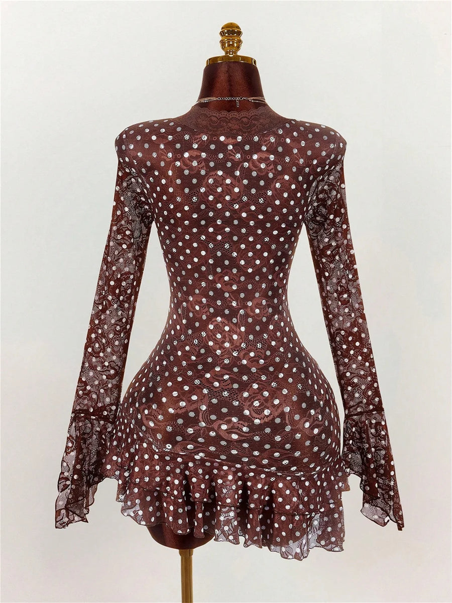 Joskaa Polka Dot Lace Long Sleeve Bodycon Mini Dress - mini dress image 5