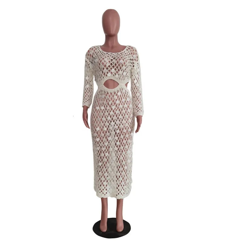 Women's Sequin Knit Cutout Long Sleeve Maxi Dress