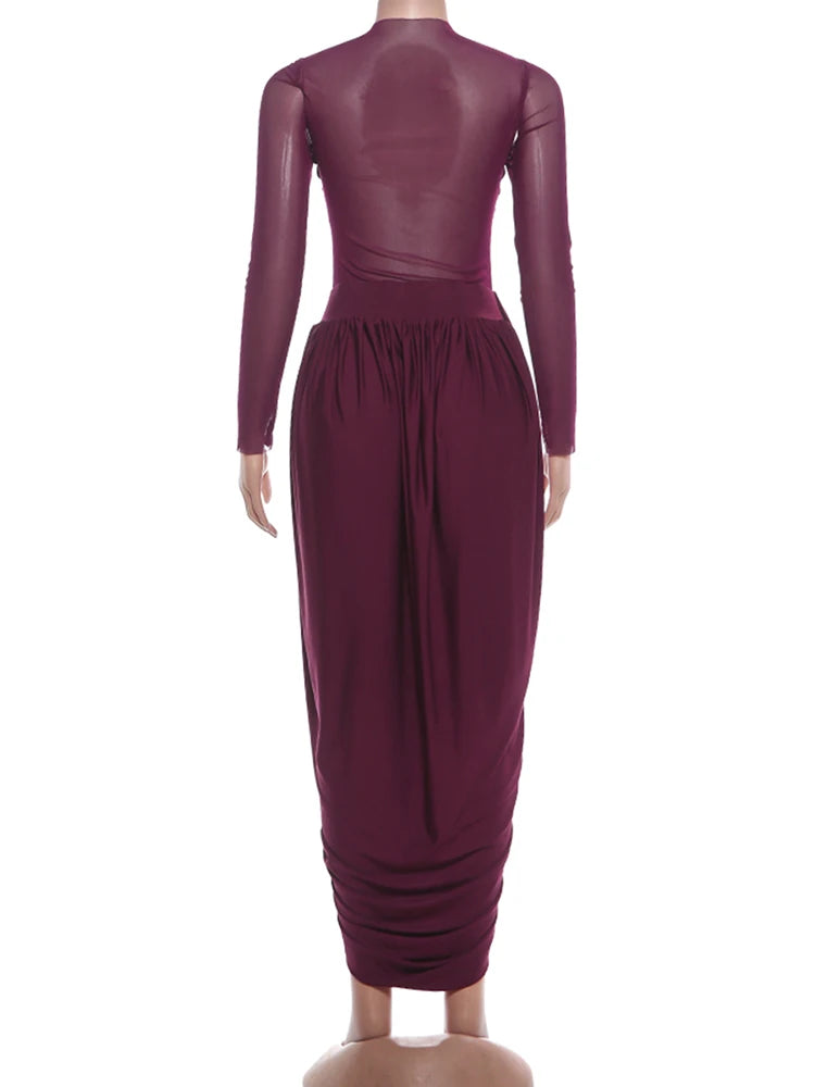 Joskaa Mesh Ruched Long Sleeve Bodycon Dress - dress image 4