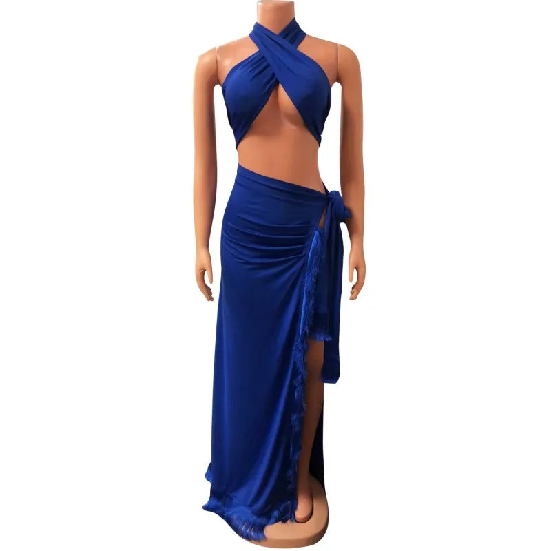Women's Maxi Solid Wrap Chest Two Piece Set