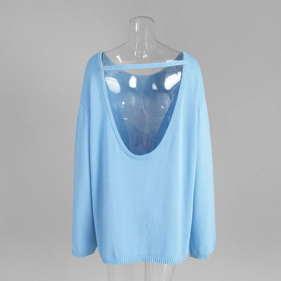 Women's Knit Backless Long Sleeve Ribbed Top