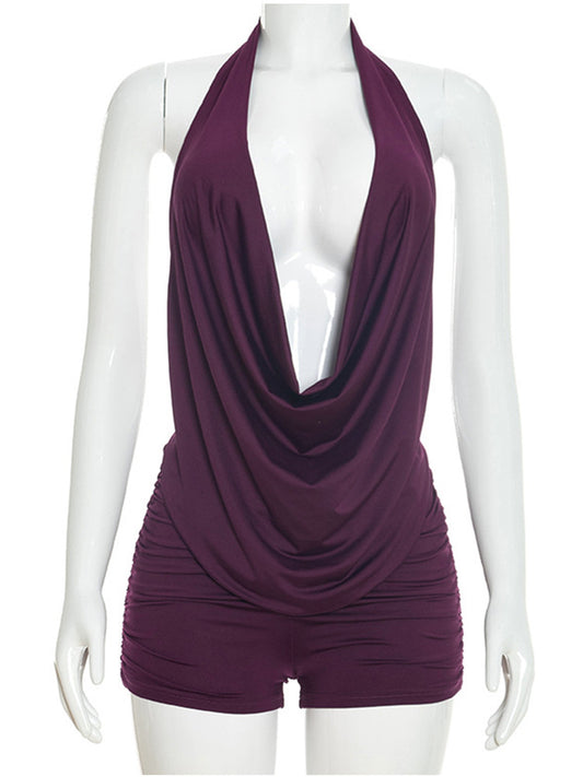 Joskaa Ruched Backless Halter Crop Two Piece Set - two piece set image 2