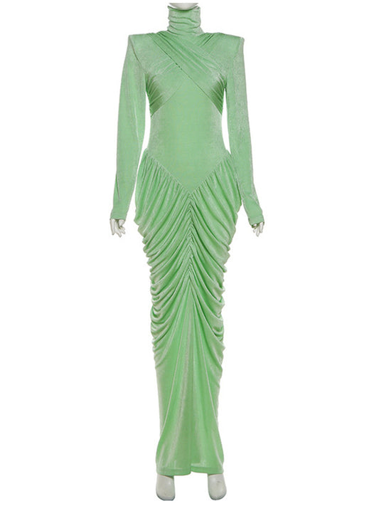 Joskaa Backless Long Sleeve Bodycon Pleated Maxi Dress - maxi dress image 2