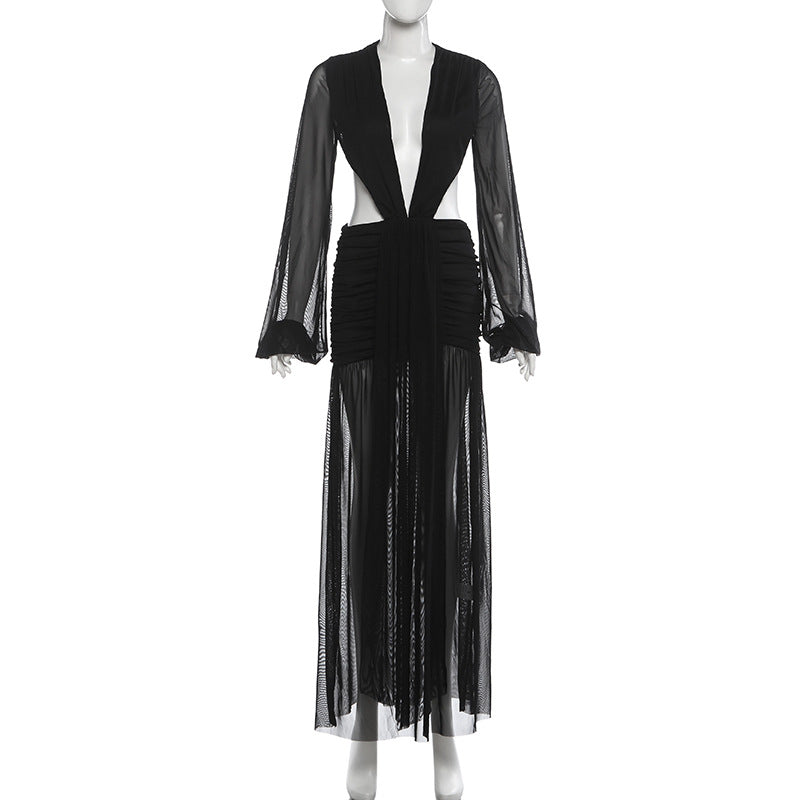 Joskaa Mesh Long Sleeve Bodycon Maxi Dress - maxi dress image 6