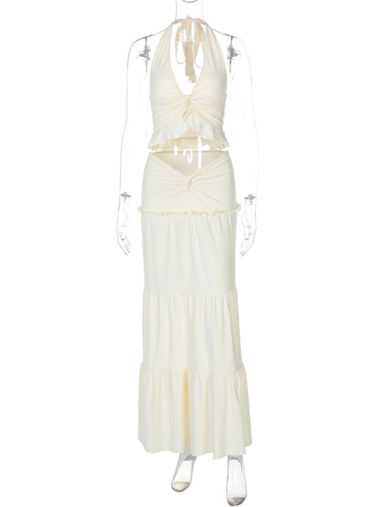 Joskaa Halter Maxi Two Piece Set Sling Neck Ruffle - two piece set image 2
