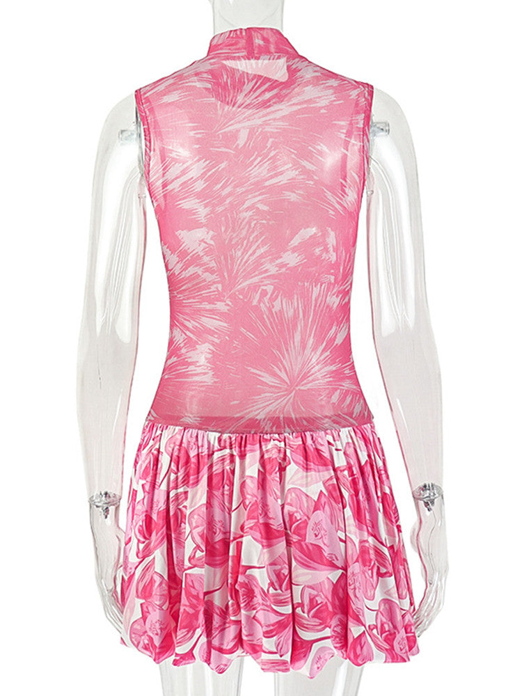 Joskaa Floral Print Mesh Sleeveless Bodycon Mini Dress - mini dress image 4