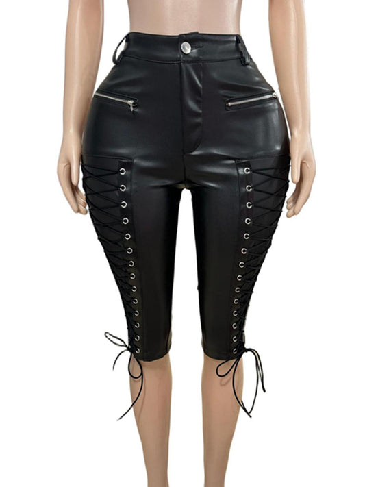 Joskaa Lace Faux Leather Bodycon Shorts - shorts image 2