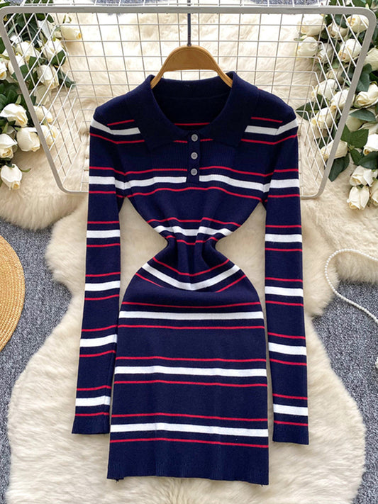 Joskaa Stripe Ribbed Knit Long Sleeve Bodycon Dress - bodycon dress image 2