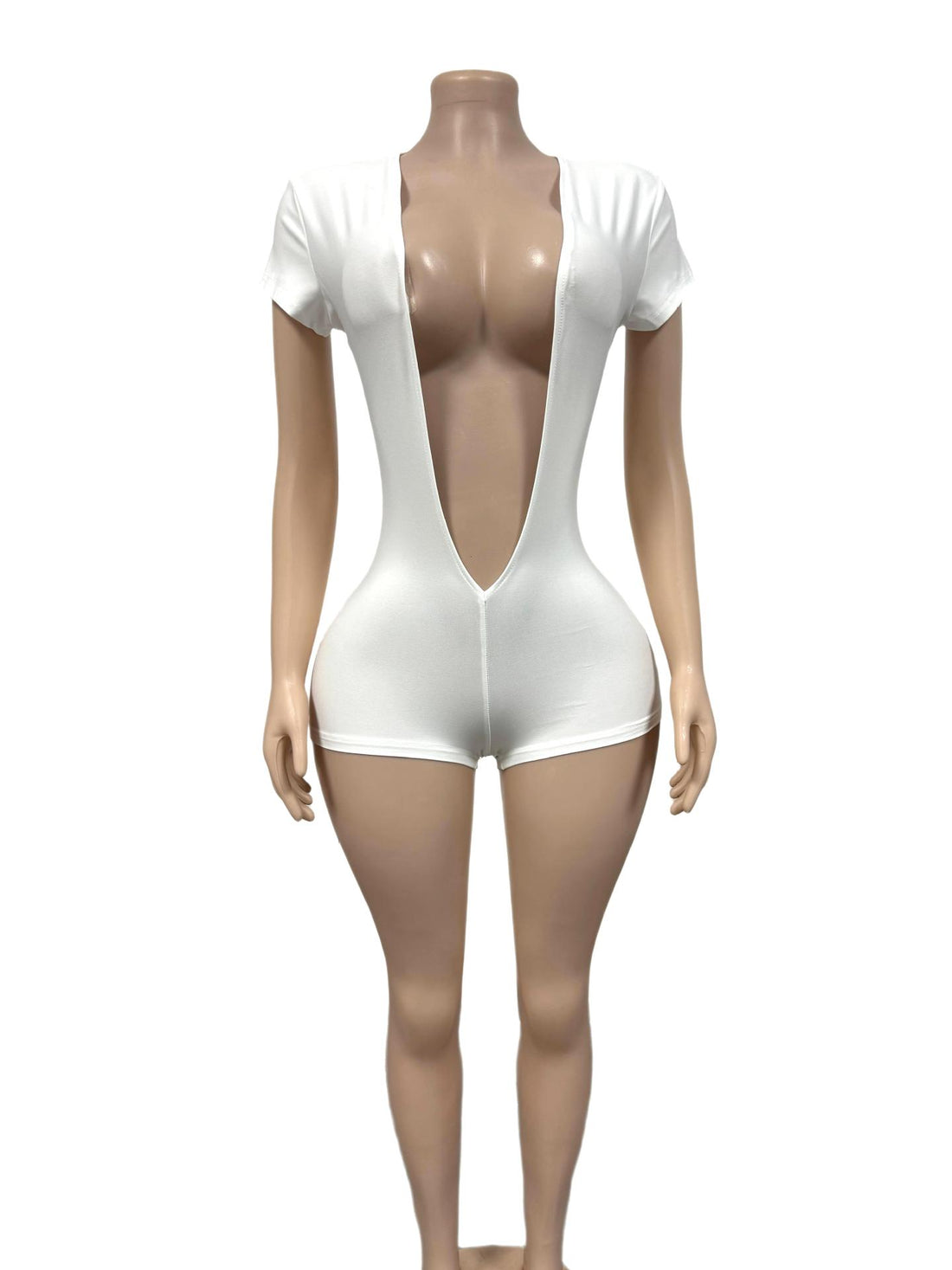 Joskaa Short Sleeve Bodycon Romper Deep V-neck Skinny - romper image 2
