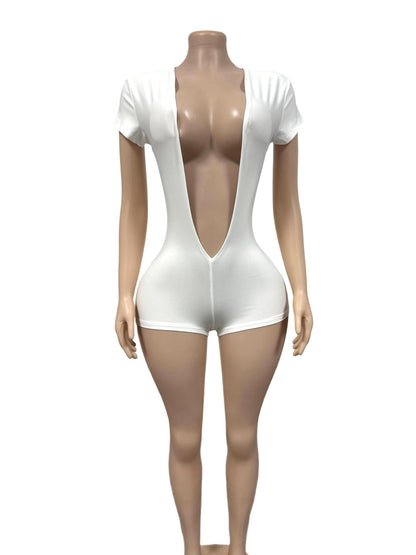 Joskaa Short Sleeve Bodycon Romper Deep V-neck Skinny - romper image 2