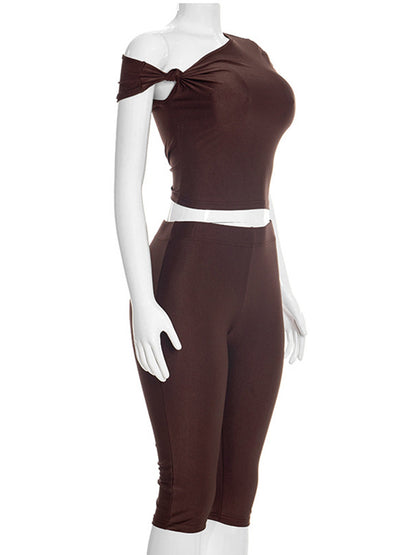 Joskaa Crop Two Piece Set Sporty Asymmetrical Shoulder - two piece set image 3