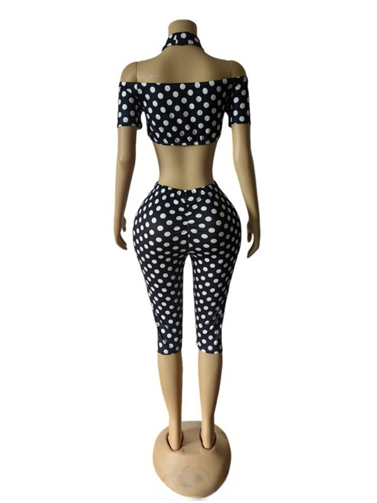 Joskaa Polka Dot Short Sleeve Crop Two Piece Set - two piece set image 6