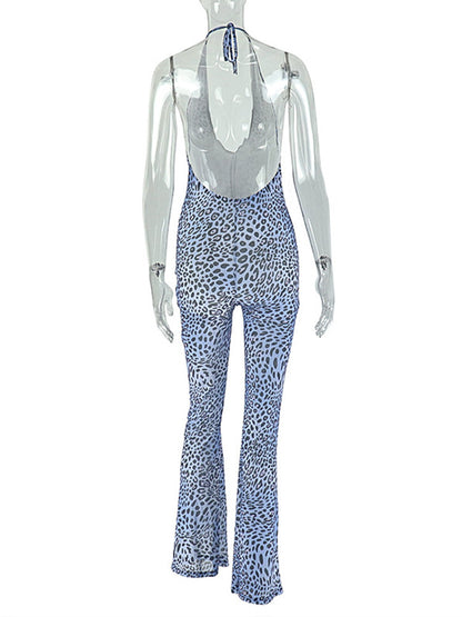 Joskaa Leopard Print Mesh Backless Halter Romper - romper image 4