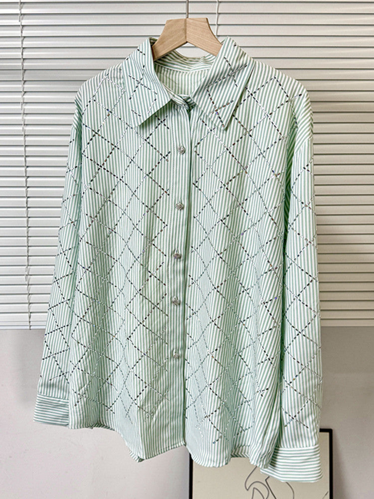 Joskaa Plaid Stripe Rhinestone Long Sleeve Top - top image 4