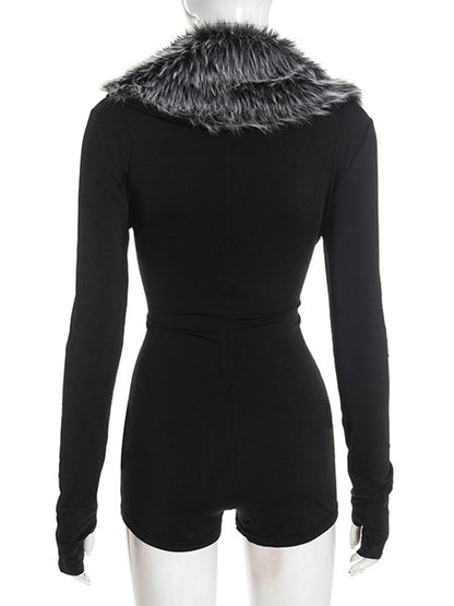 Joskaa Long Sleeve Romper Chic Fur Collar - romper image 4