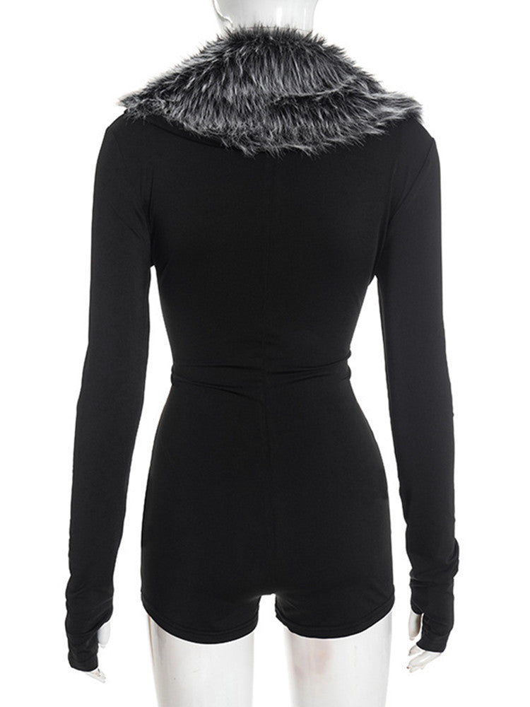 Joskaa Long Sleeve Romper Chic Fur Collar - romper image 4