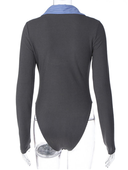 Joskaa Long Sleeve Bodysuit Bodysuits Shirt Collar - bodysuit image 4