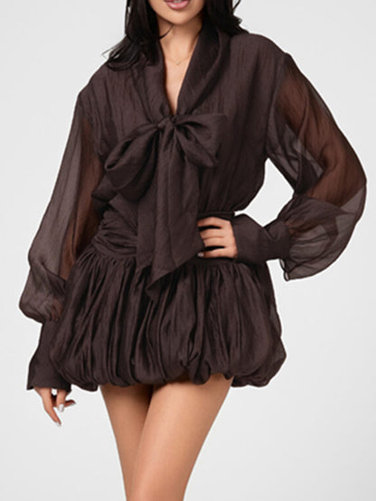 Joskaa Halter Long Sleeve High Waist Mini Dress - mini dress image 1