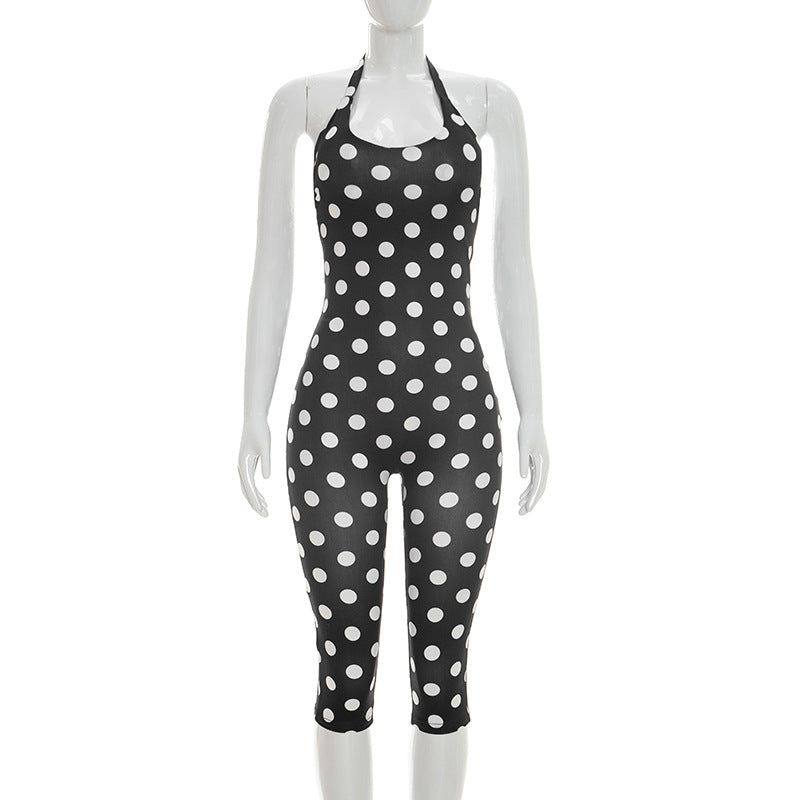 Joskaa Polka Dot Lace Backless Halter Romper - romper image 5