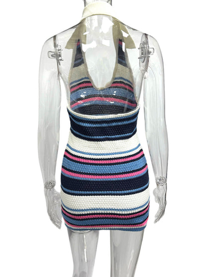 Joskaa Stripe Ribbed Knit Backless Halter Dress - dress image 4