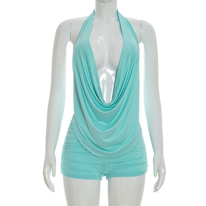 Joskaa Ruched Backless Halter Crop Two Piece Set - two piece set image 6