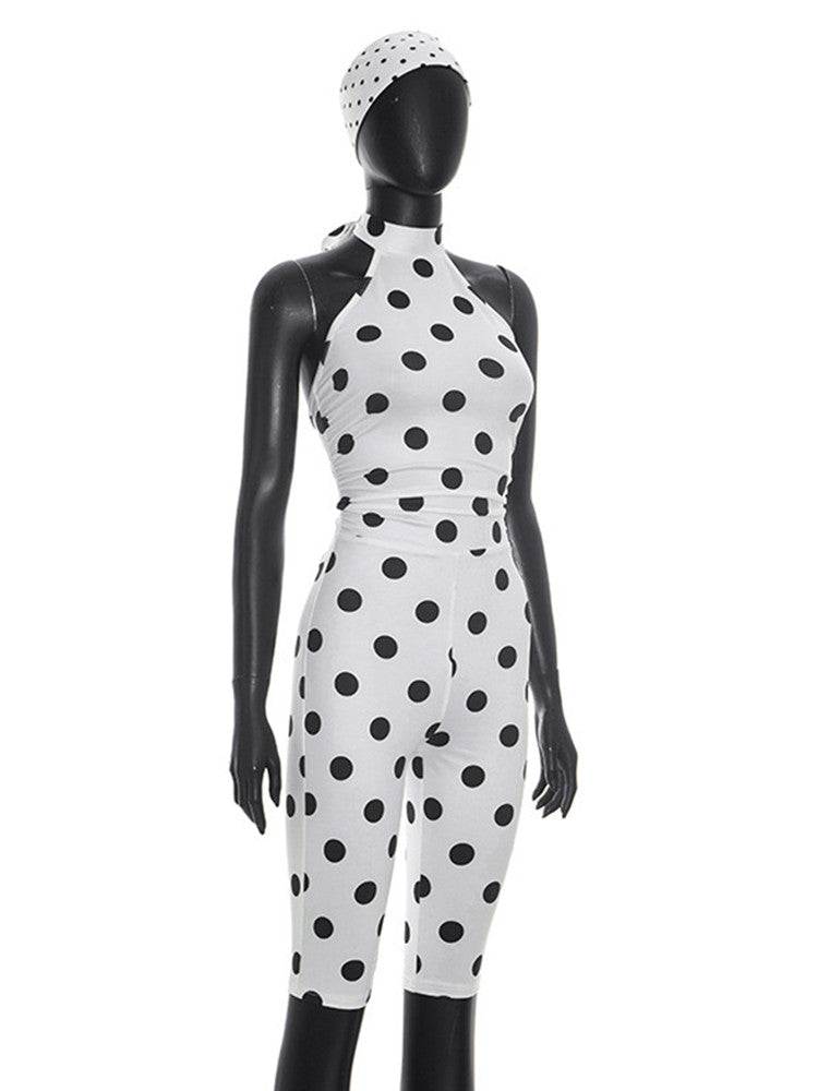 Joskaa Polka Dot Lace Ruched Backless Romper - romper image 3