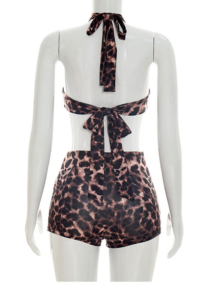 Joskaa Leopard Print Backless Crop Two Piece Set - two piece set image 4