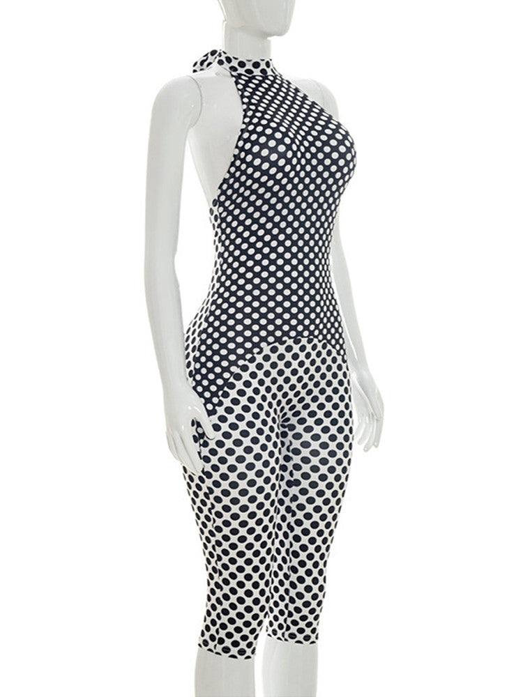 Joskaa Polka Dot Backless Halter Crop Romper - romper image 3