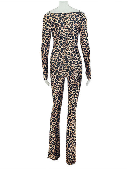 Joskaa Leopard Print Zip Up Long Sleeve Bodycon Romper - romper image 4