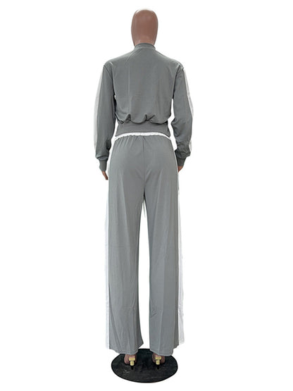 Joskaa Stripe Zip Up Long Sleeve Wide Leg Two Piece Set - two piece set image 4