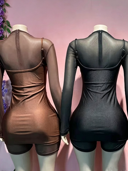 Joskaa Mesh Zip Up Bodycon Two Piece Set - two piece set image 4