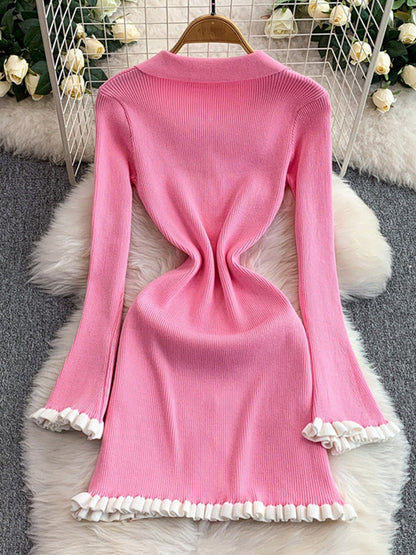 Joskaa Ribbed Knit Long Sleeve Bodycon Mini Dress - mini dress image 3