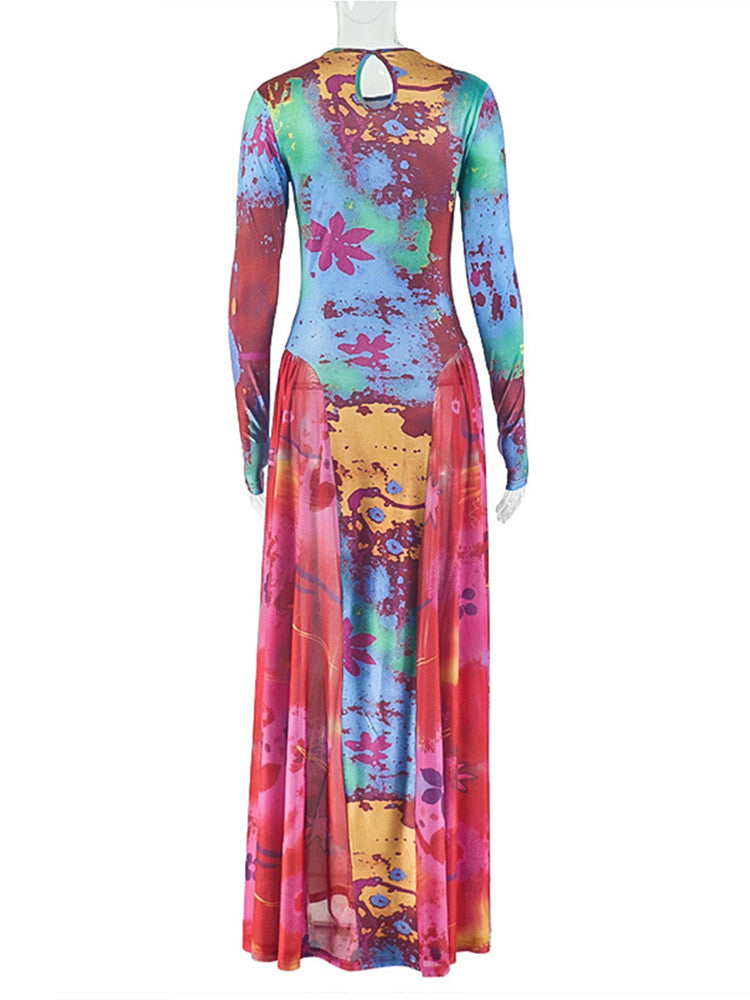 Joskaa Mesh Ruched Long Sleeve Bodycon Maxi Dress - maxi dress image 4