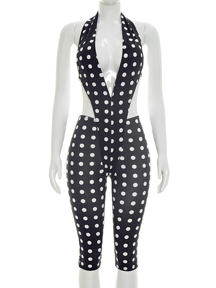 Joskaa Polka Dot Backless Halter Sleeveless Romper - romper image 2